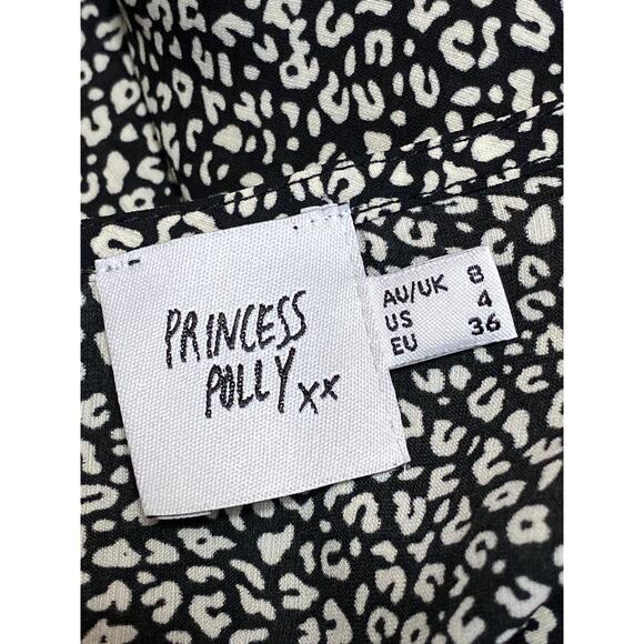 Princess Polly Black Leopard Print Long Sleeve Tie Front Crop Blouse Top Size 4 - Picture 4 of 5
